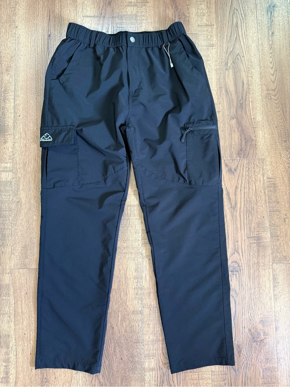 OUTDOORSPORTS Unisex Adult Black Cargo Pants L Regular Nylon Elastic Waist